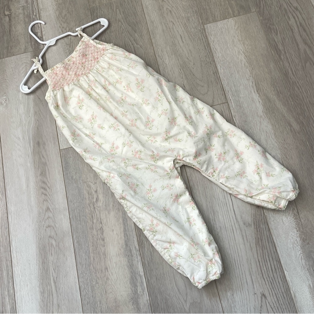 Ralph Lauren One-Piece floral hand smocked batiste overalls girls Cream 18 month